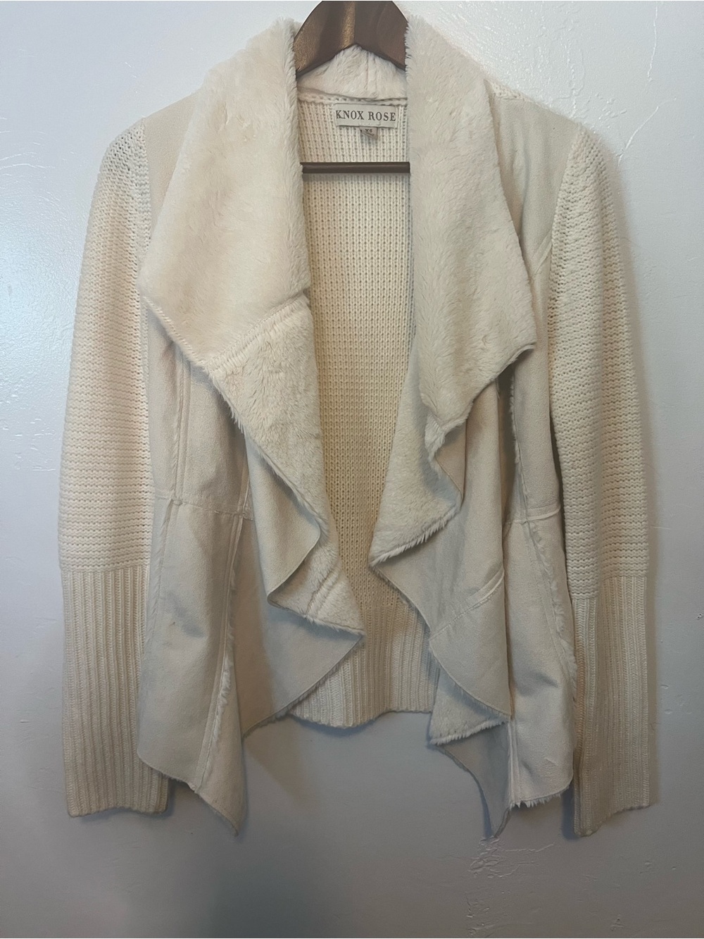 Knox Rose Open Front Sherpa Jacket With Sweater Back Size X Small